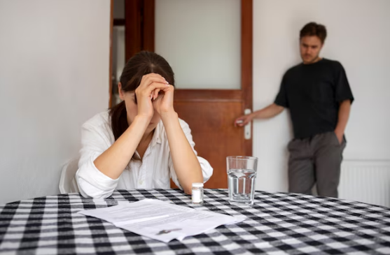 A woman with a piece of document in front of her
