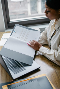 A person reviewing documents